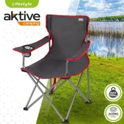 Voorkant -Avontuur Uitrusting aktive chaise pliante camping 6450x4950x82 cm gris fonce et rouge 1