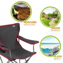 AKTIVE - Chaise Pliante Camping 64,50x49,50x82 Cm, Gris Foncé Et Rouge -Avontuur Uitrusting aktive chaise pliante camping 6450x4950x82 cm gris fonce et rouge 4