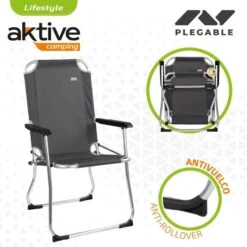 AKTIVE - Chaise Pliante Camping Fixe En Aluminium 54 X 57 X 91 Cm, Gris -Avontuur Uitrusting aktive chaise pliante camping fixe en aluminium 54 x 57 x 91 cm gris 2