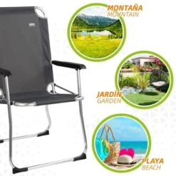 AKTIVE - Chaise Pliante Camping Fixe En Aluminium 54 X 57 X 91 Cm, Gris -Avontuur Uitrusting aktive chaise pliante camping fixe en aluminium 54 x 57 x 91 cm gris 4