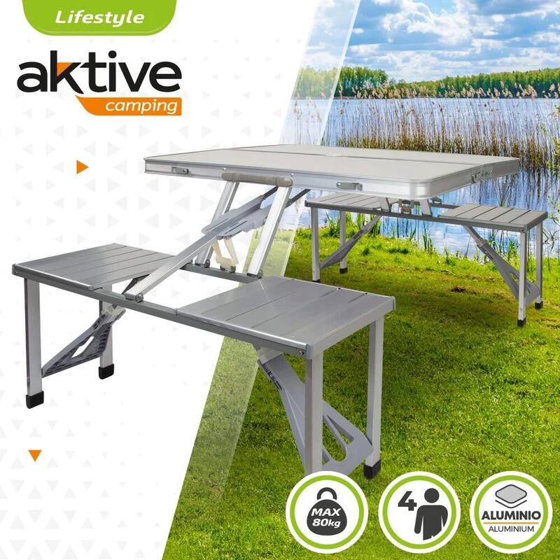 AKTIVE - Ensemble Table Et Chaise. Table Pliante Avec 4 Tabourets 135x86x67 Cm 4 AKTIVE - Ensemble Table Et Chaise. Table Pliante Avec 4 Tabourets 135x86x67 Cm - Afbeelding 2
