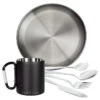 Camping Tasse Isotherme Mousqueton, Assiette Plate Et Couverts Set | Acier Inox -Avontuur Uitrusting camping tasse isotherme mousqueton assiette plate et couverts set acier inox