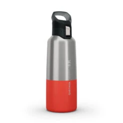 Quechua Gourde Isotherme Inox 0,8L Bouchon à Ouverture Rapide Pour La Randonnée - Rouge