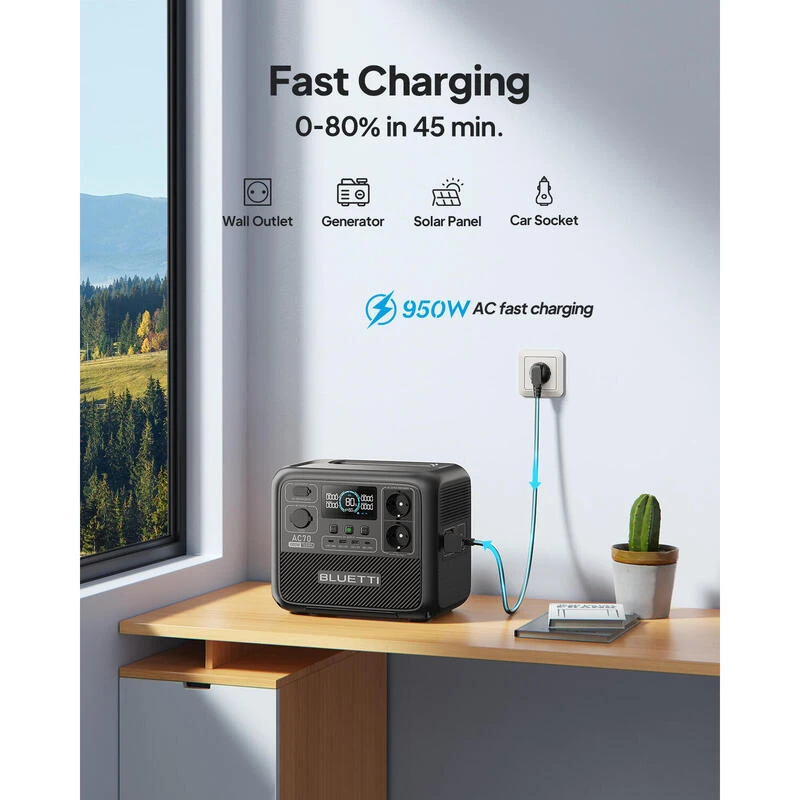 Kit Générateur Solaire BLUETTI AC70+PV120, 768Wh/1000W LiFePO4 Pour Le Camping 6 Kit Générateur Solaire BLUETTI AC70+PV120, 768Wh/1000W LiFePO4 Pour Le Camping - Afbeelding 4