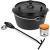 Petromax Dutch Oven FT9-9QT (Sans Pieds) Set - Poêle + Levier De Couvercle + -Avontuur Uitrusting petromax dutch oven ft9 9qt sans pieds set poele levier de couvercle