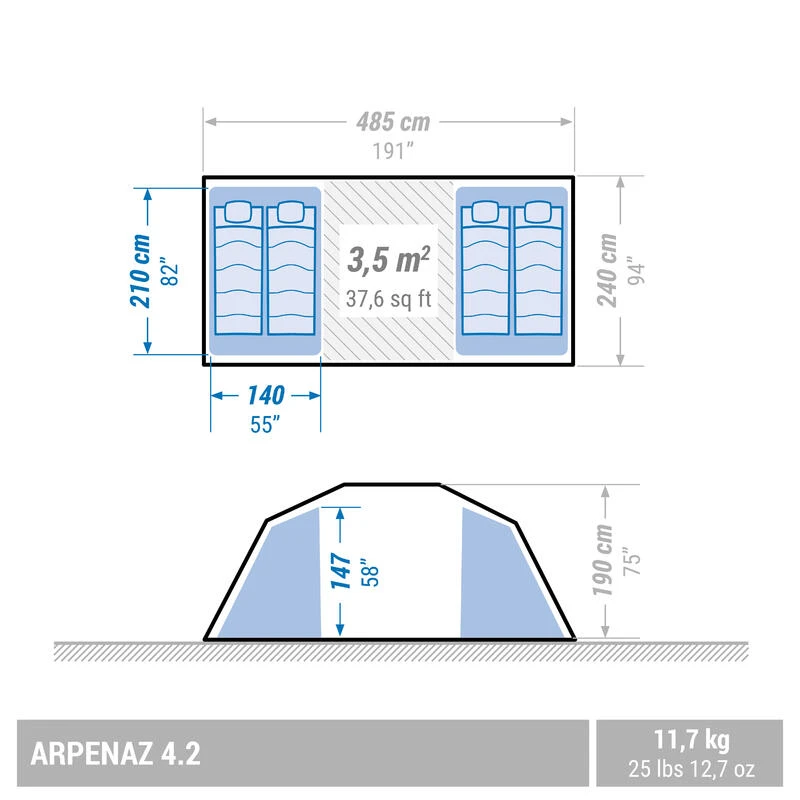 Quechua Tente à Arceaux De Camping - Arpenaz 4.2 - 4 Personnes - 2 Chambres 5 Quechua Tente à Arceaux De Camping - Arpenaz 4.2 - 4 Personnes - 2 Chambres - Afbeelding 3