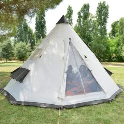 Tente De Camping Tipii - 6 Personnes - Hauteur 2,50m - Moustiquaire - Beige/Gris -Avontuur Uitrusting tente de camping tipii 6 personnes hauteur 250m moustiquaire beigegris 6